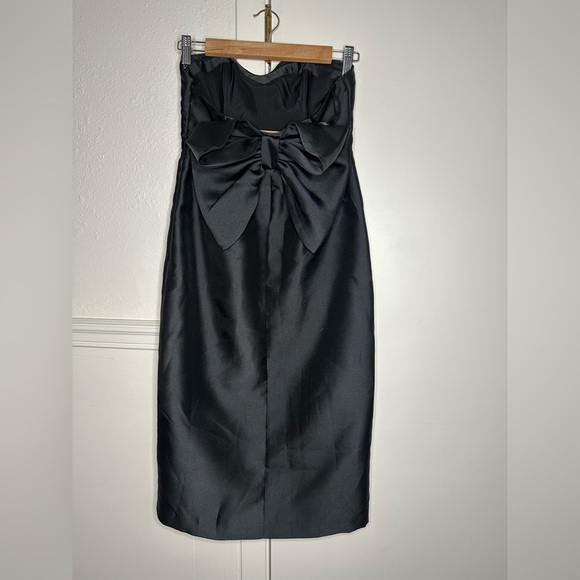 HUTCH black taffeta strapless bow back midi dress 2 - Picture 5 of 10